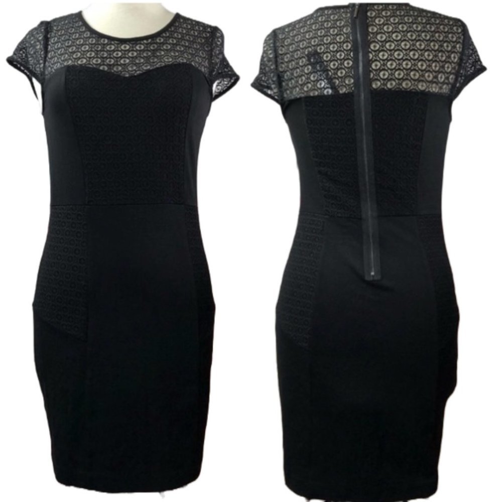 [Kensie] Black Pencil Dress with Lace Detail
